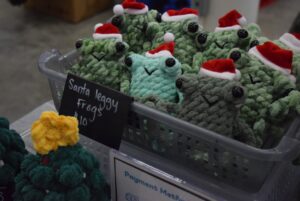 The festive frogs Macri spent hours making the night before the Fourth Annual Holiday Market on Nov. 26 at Algonquin College Student Commons.