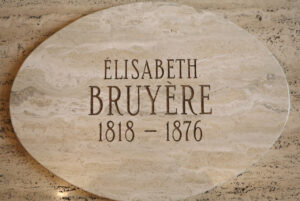 The plaque on the sign of Élisabeth Bruyère coffin inside the Motherhouse of the Sisters of Charity of Ottawa