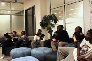 A group of students watching the movie.