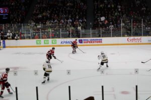 67's forward Thomas Vandenberg prepares to score goal during game two of round one series on March 29, 2026 at TD Place.