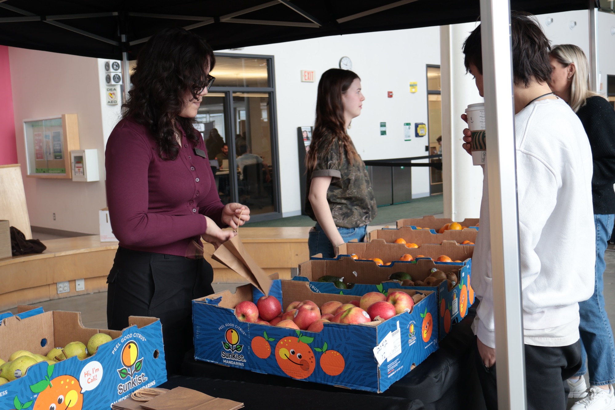 Fresh fruits and vegetables were handed out to students as part of the World Health Day activities.