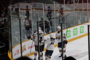 Carter Lowe scores his third goal of the playoffs at TD Place on April 16, 2026 during R2G4.
