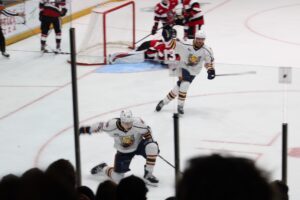 Joe Salandra scores his seventh of the playoffs and celebrates with teammates at TD Place during R2G4 on April 16, 2026