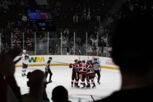 Frankie Marrelli celebrates with teammates after scoring tying goal at TD Place on April 14, 2026 during R2G3