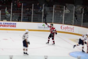 Nic Sima celebrates after scoring empty net goal at TD Place on April 14, 2026 during R2G3