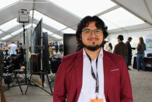 Miguel Fausto says he worked late into the night on the AI systems within NIKO, getting the robotic head ready for the expo.