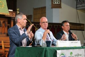 Mayoral candidates Mark Sutcliffe, Jeff Leiper and Neil Saravanamuttoo debated environmental policy on Sept. 17 at an event hosted by Ottawa's CAFES community group.