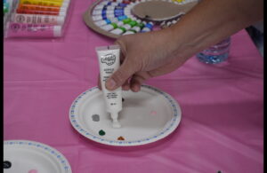 An attendee prepares her paint palette with white paint during the “Snack and Paint” fundraiser in support of Rideau Valley Wildlife Sanctuary.