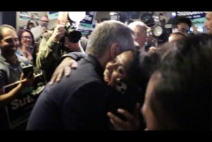 Rumi Prince congratulates Mark Sutcliffe on his Oct. 26 mayoral election win in Ottawa.