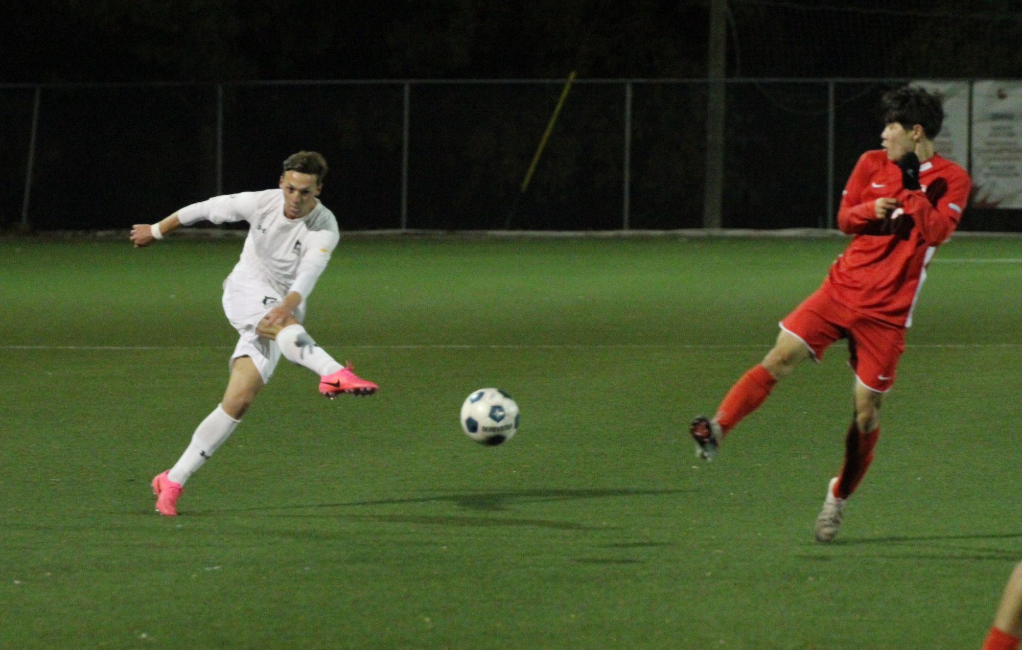 Wolves' Matin Ljajic takes a shot outside of the box in first half of the playoff qualifier against the Redeemer Royals on Oct. 21.