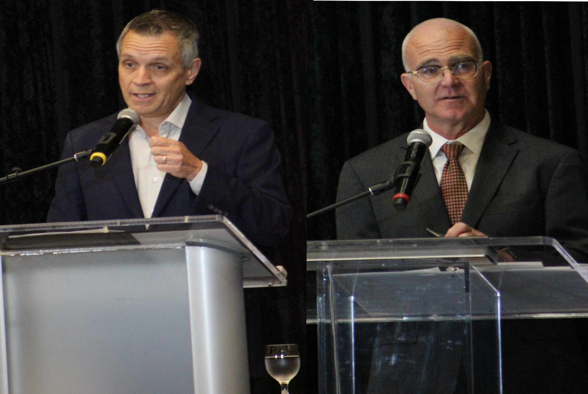 Mark Sutcliffe answers a question while Jeff Leiper considers his response.