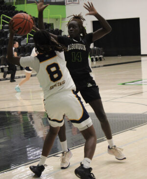 Guard Prissy Chuoi guarding a heritage college player at inbound.